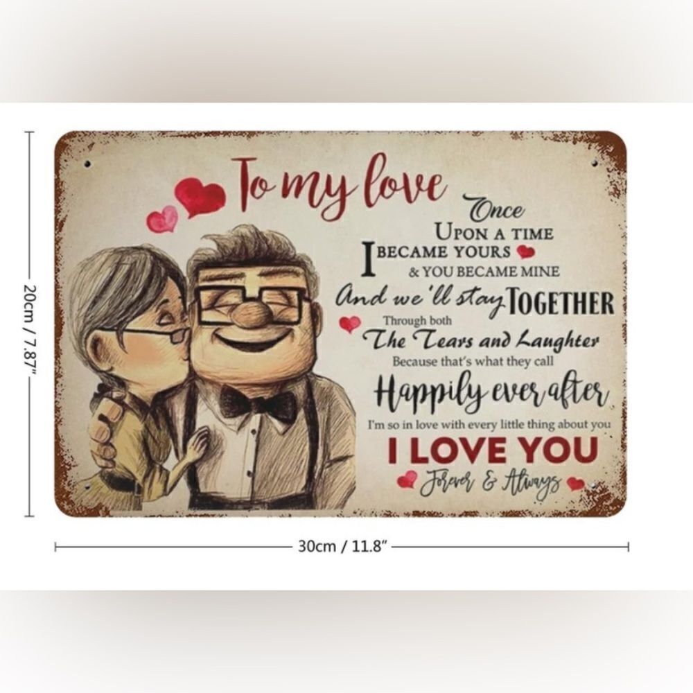 Vintage Metal Tin Sign Carl And Ellie To My Love Tin Signs 8X12 Inches - Picture 2 of 5
